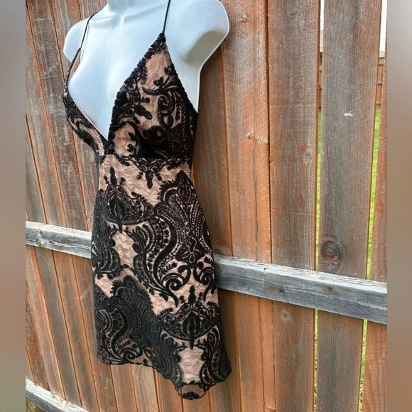 Free People Black and Cream Backless Dress - Picture 6 of 10